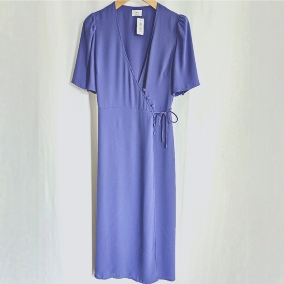 🇨🇦 Aritzia Wilfred Lulea Short Sleeve Chiffon Midi Wrap Dress - Picture 2 of 16